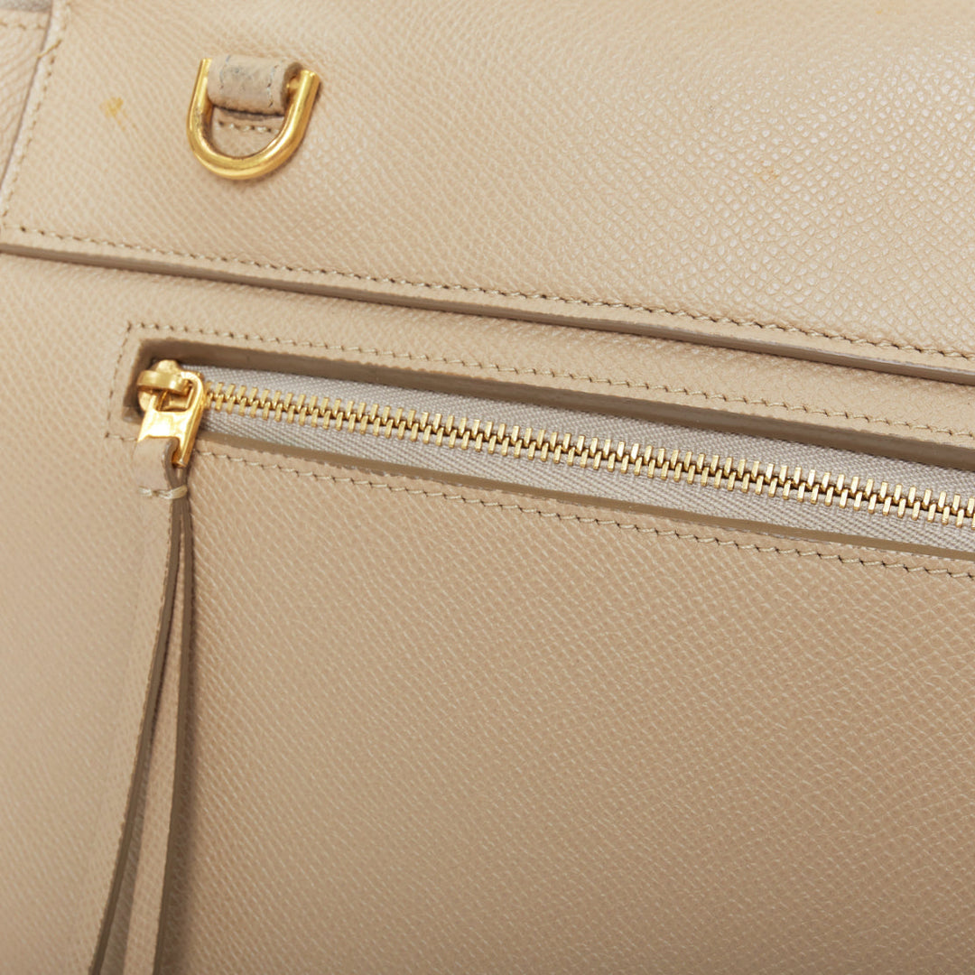 CELINE Mini Belt beige calfskin leather loop through crossbody handle bag