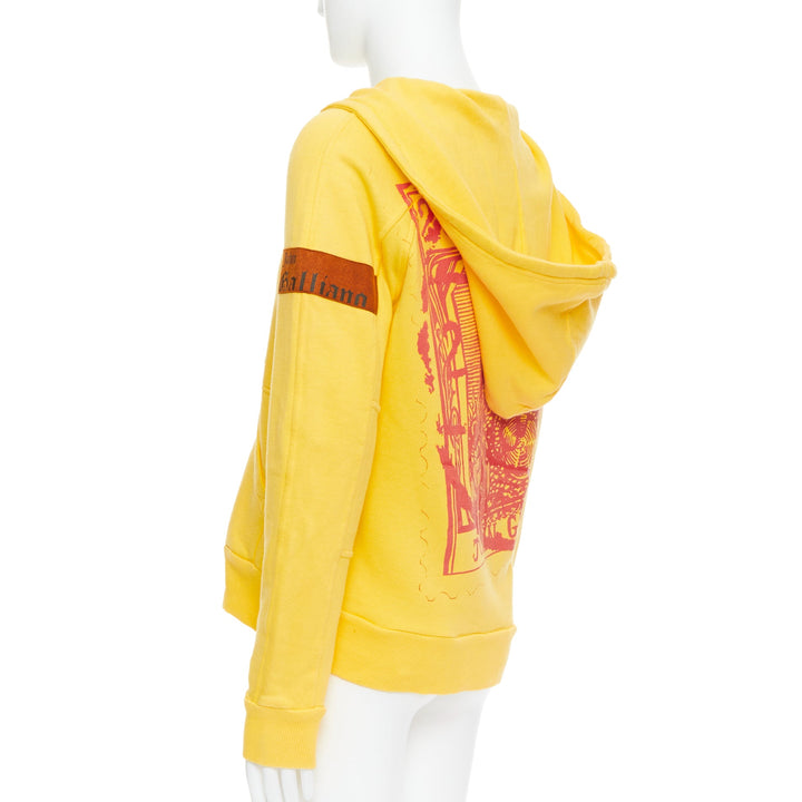 JOHN GALLIANO yellow cotton red logo print back raglan hoodie L