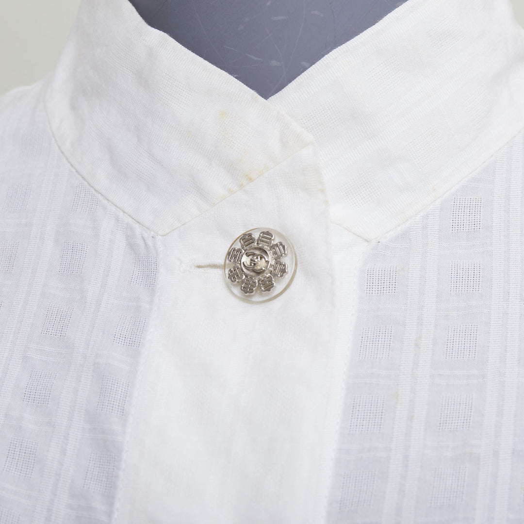 CHANEL 2016 cream cotton CC logo striped fitted shirt FR34 XS