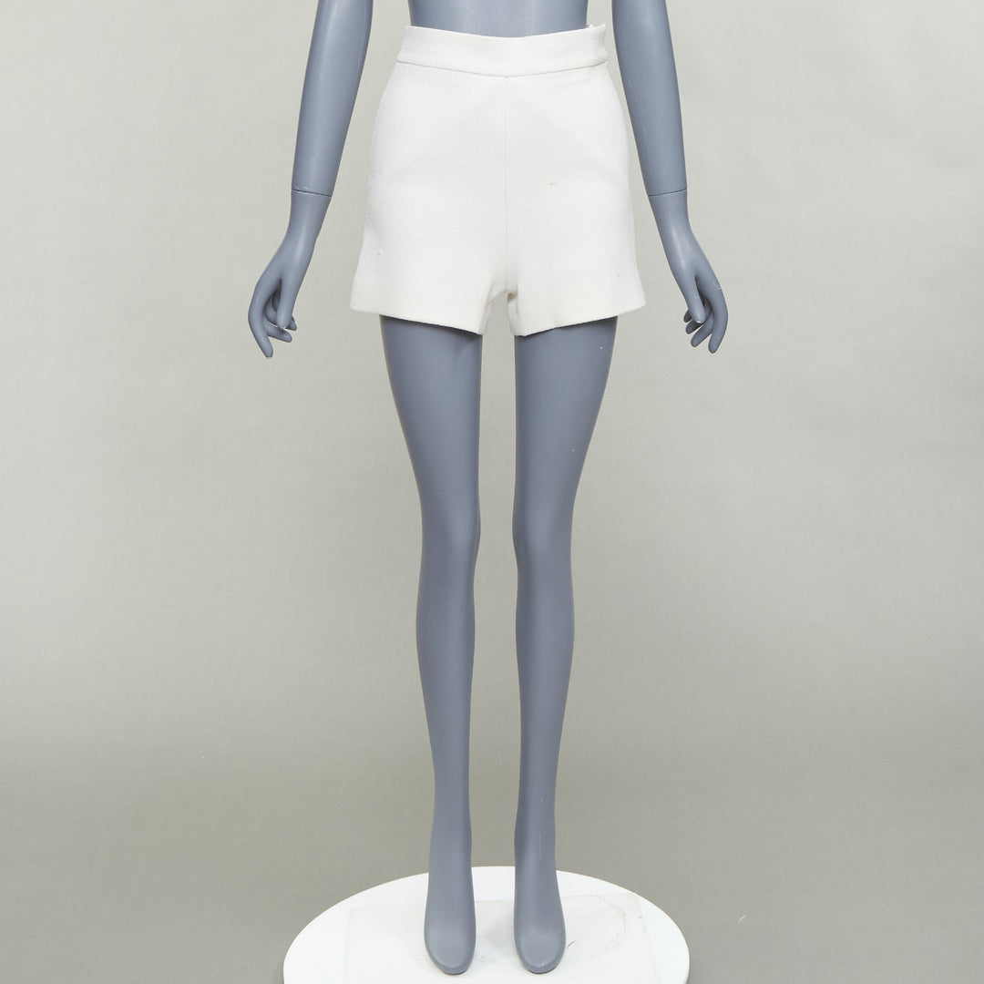 BALENCIAGA 2014 cream diagonal dart pleated back mini shorts FR34 XS