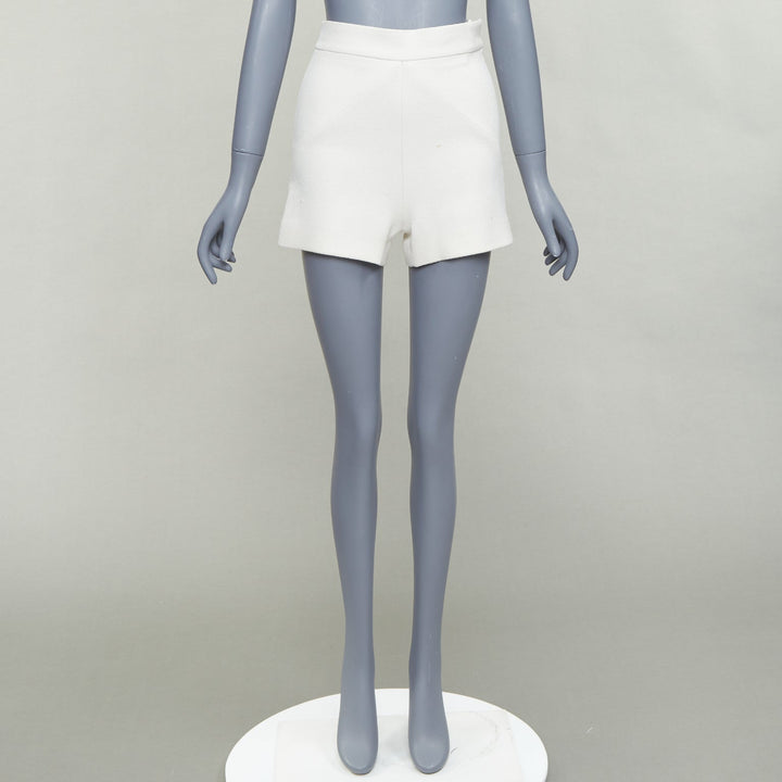 BALENCIAGA 2014 cream diagonal dart pleated back mini shorts FR34 XS