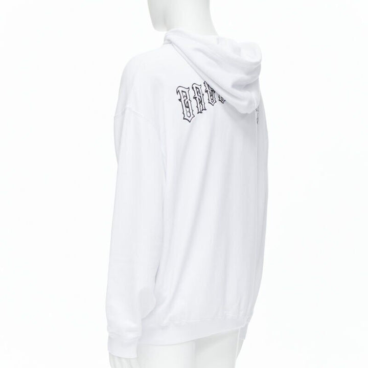BALENCIAGA 2018 black Gothic Tattoo logo embroidery white cotton hoodie M
