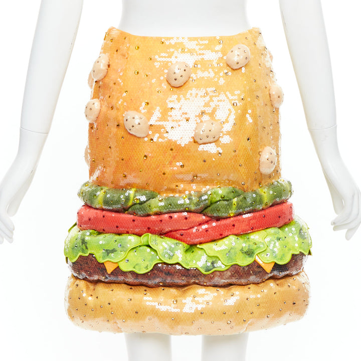 rare MOSCHINO Jeremy Scott Diner Group Duchesse sequins hamburger skirt IT38 XS