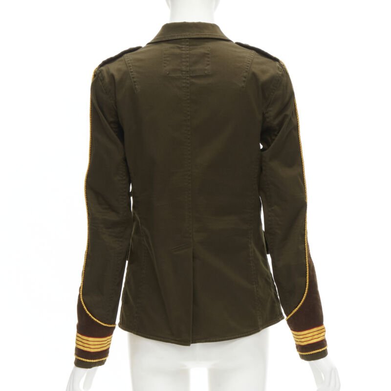 DSQUARED2 2021 green cotton military officer corduroy  utility jacket IT36 XS