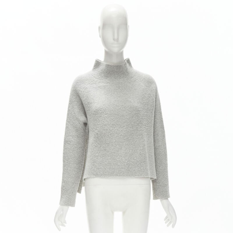 THEORY grey wool blend fuzzy stand collar step hem sweater XS