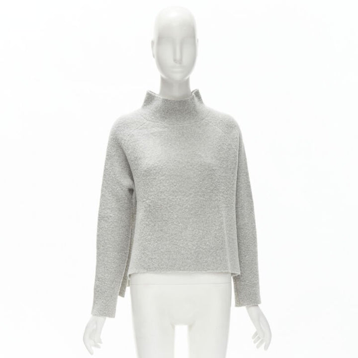 THEORY grey wool blend fuzzy stand collar step hem sweater XS