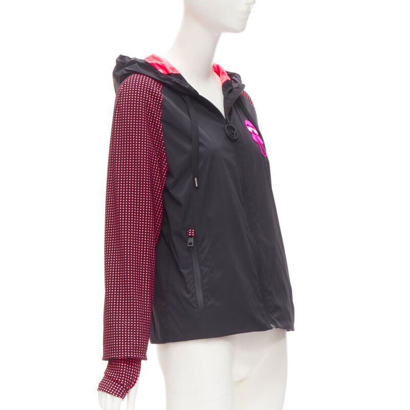 FENDI Karl Loves black pink polka dot nylon activewear windbreaker jacket