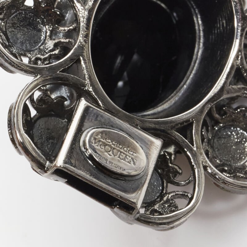 ALEXANDER MCQUEEN Runway Rose Choker gunmetal silver black jewel choker necklace