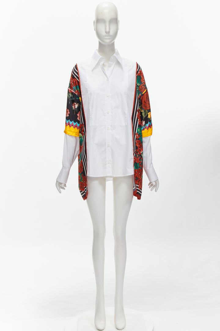 DOLCE GABBANA red yellow floral scarf silk insert white high low shirt IT38 XS