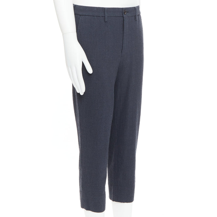 ISSEY MIYAKE MEN grey 100% wool textured cropped pants JP1 S