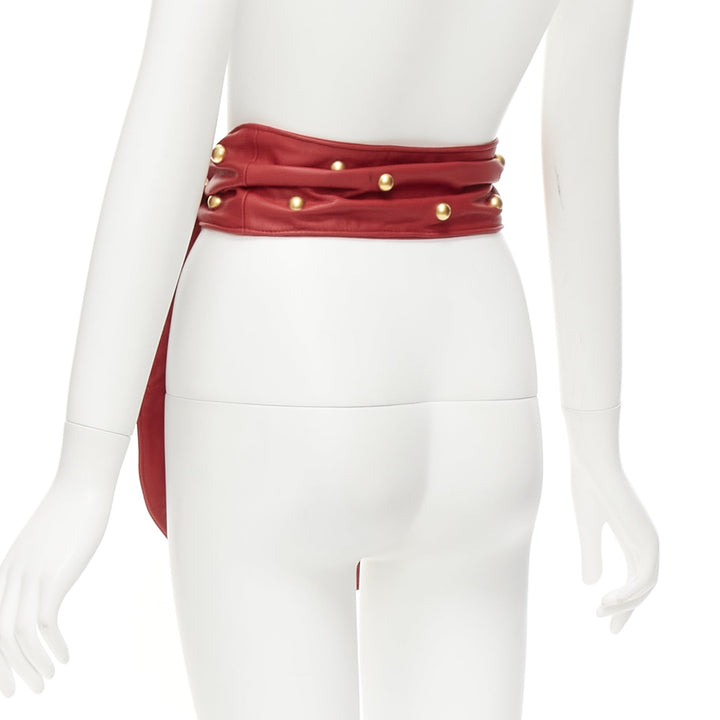 PHILOSOPHY DI LORENZO SERAFINI red soft leather gold dome studs wide belt S