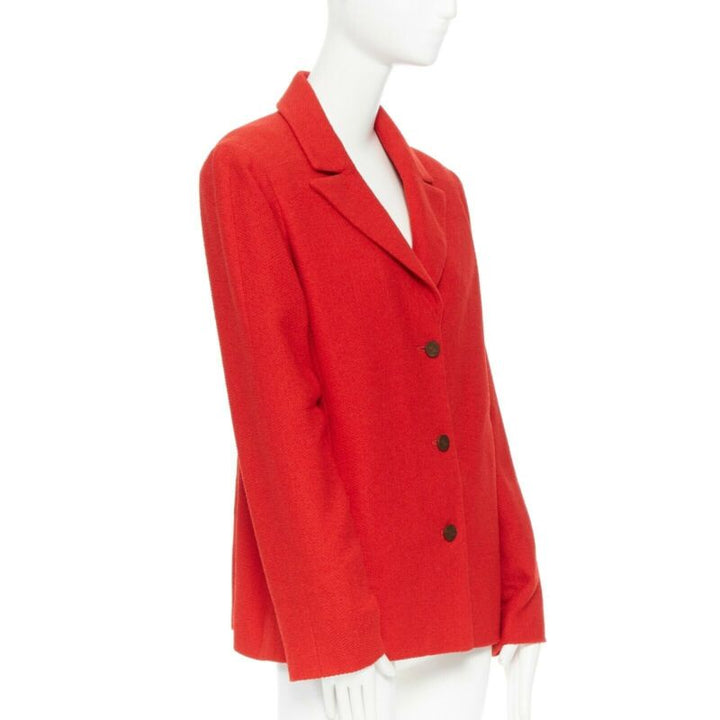 CHANEL 98A vintage lipstick red tweed peak lapel copper CC blazer jacket FR44