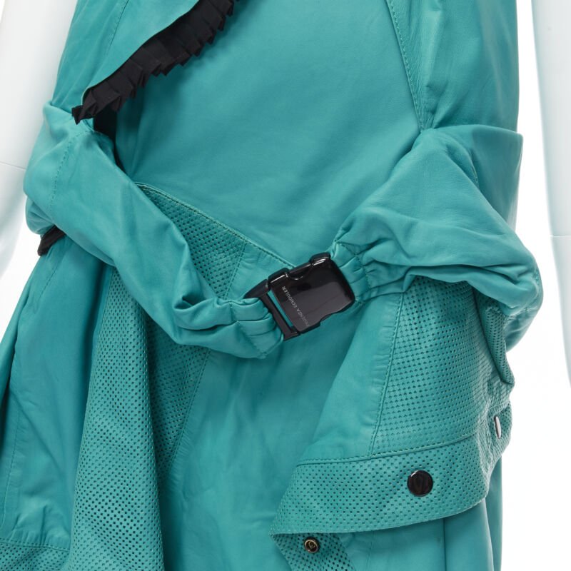 PROENZA SCHOULER teal blue leather ruffle trimmed sportif dress US2 S