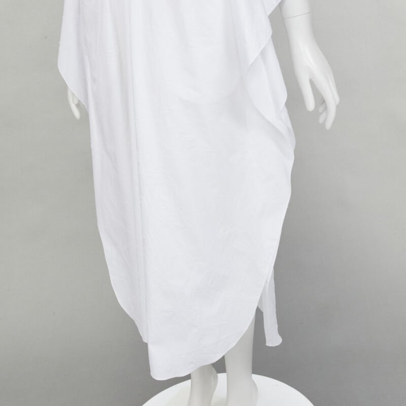 ROLAND MOURET 2021 Lange white needlepoint poplin leather cord belt dress XS