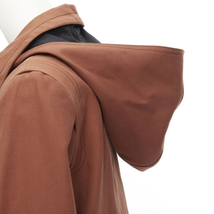 MARNI brick red cotton strapped cuff zip front hooded overcoat IT40 S