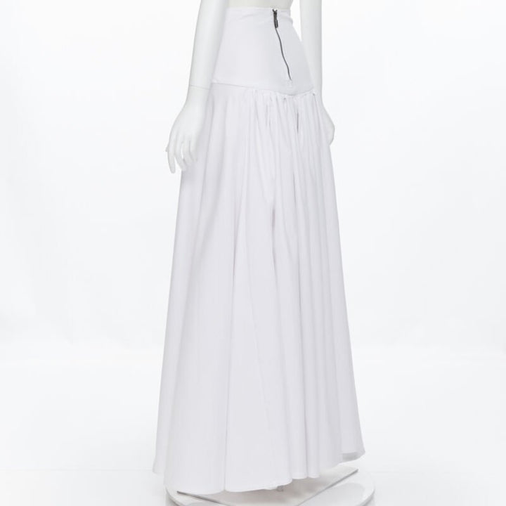 MATICEVSKI white ruched waist band pleated flared maxi dress XS