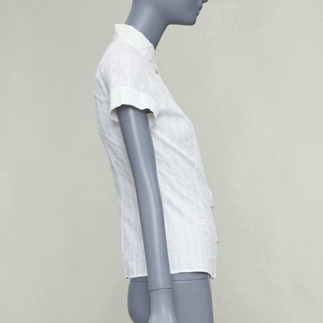 CHANEL 2016 cream cotton CC logo striped fitted shirt FR34 XS