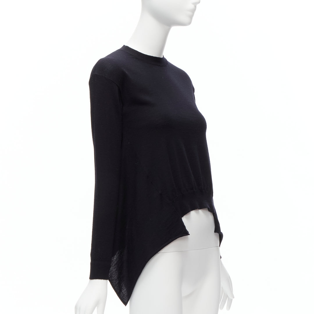 MARNI black 100% wool asymmetric high low hem crew neck sweater FR38 M