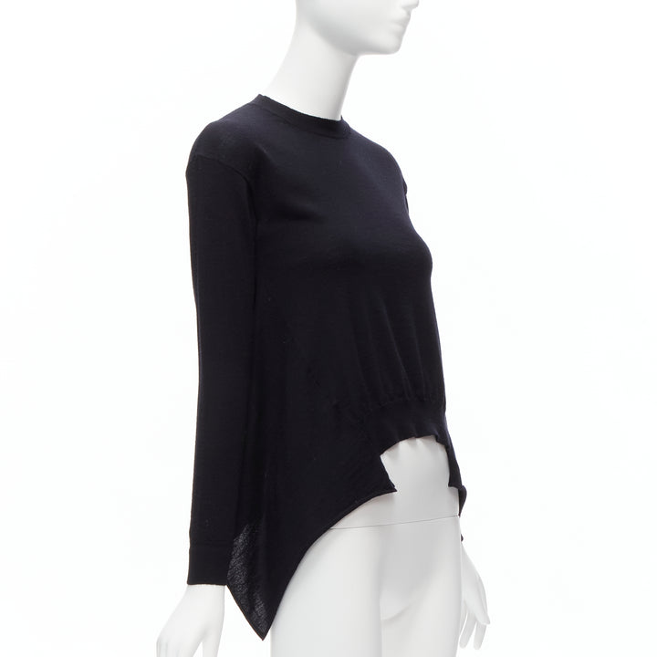 MARNI black 100% wool asymmetric high low hem crew neck sweater FR38 M