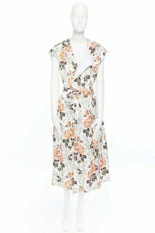 VICTORIA BECKHAM 2017 Runway floral print cut open back belted dress UK12 M
