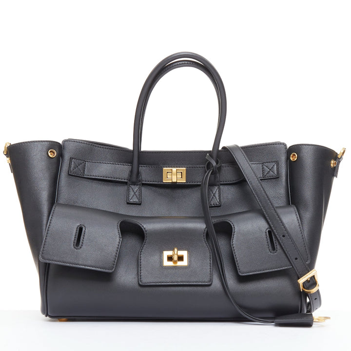 BALENCIAGA Demna Bel Air Small black leather gold hardware multi pocket bag