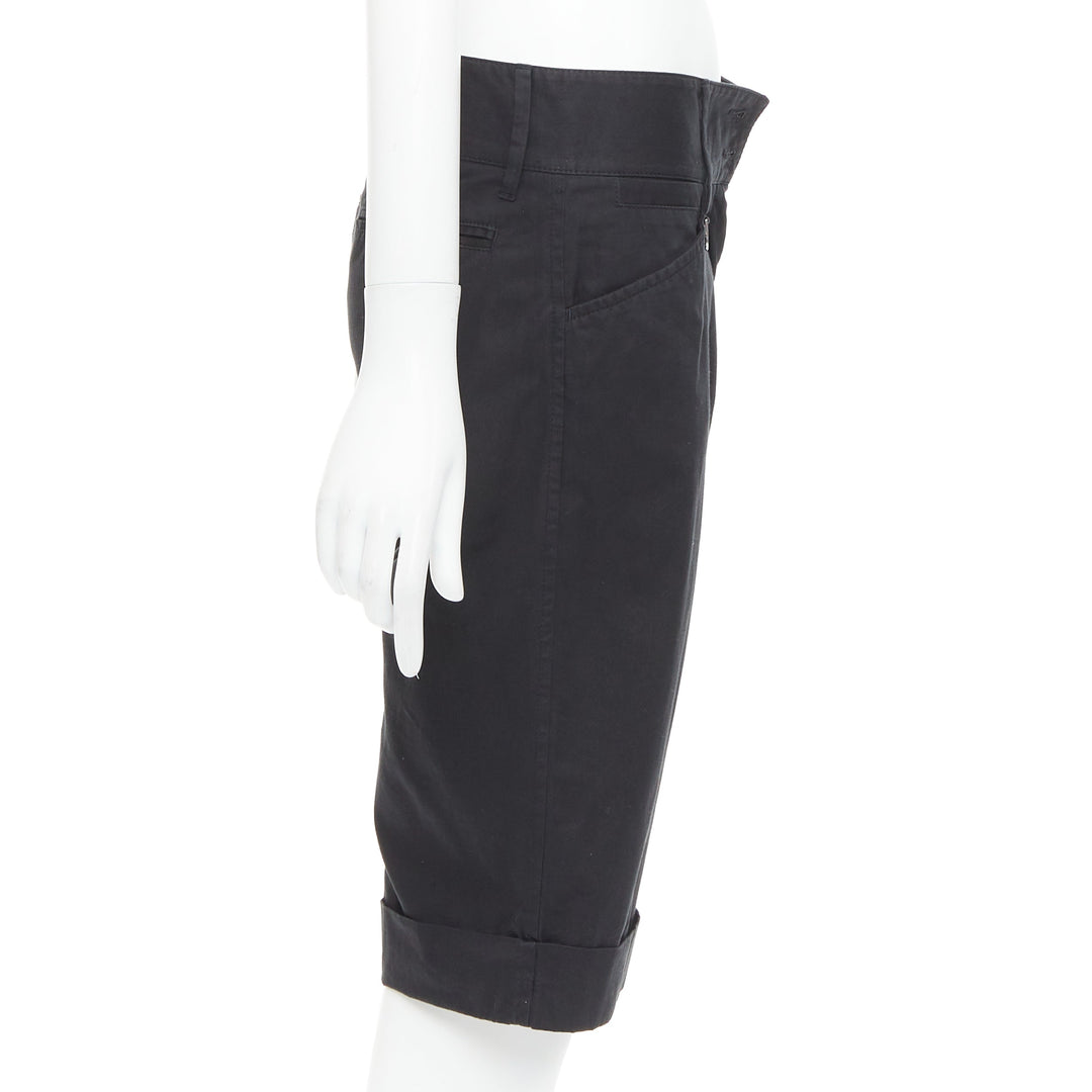 DOLCE GABBANA black cotton silk DG charm cuffed bermuda shorts IT38 XS