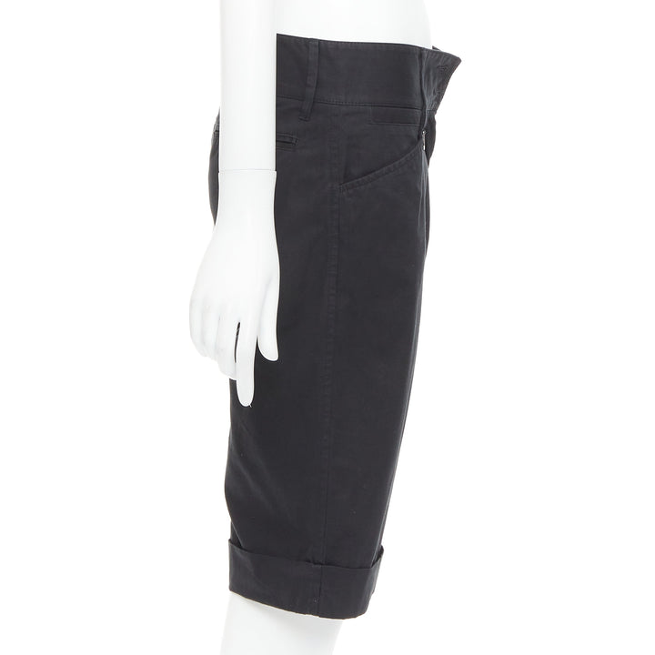 DOLCE GABBANA black cotton silk DG charm cuffed bermuda shorts IT38 XS