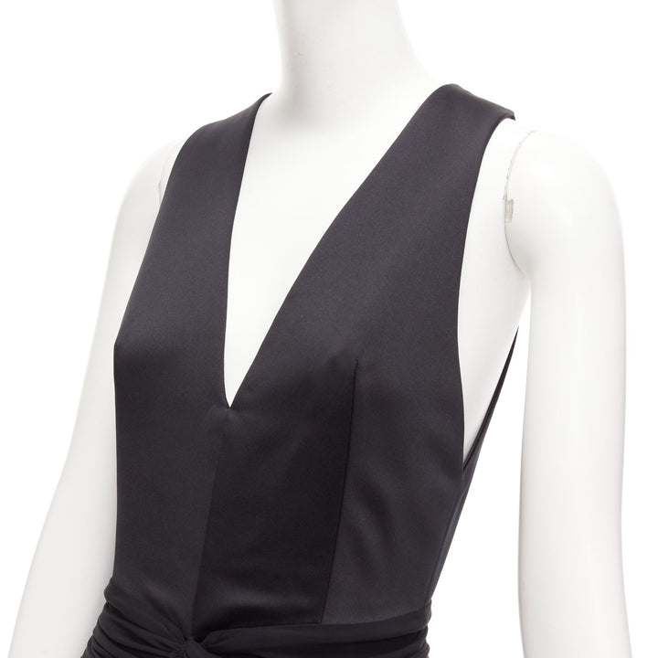ALEXANDER WANG black front drape vneck silk lined knee codycon dress US4 S