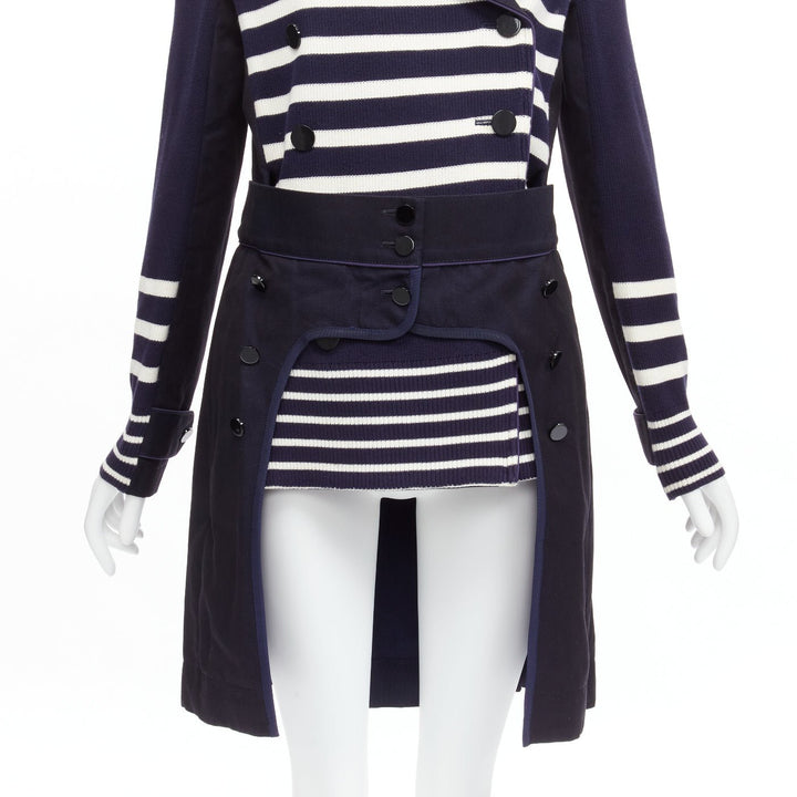 SACAI deconstructed nautical stripe detached corset belt flare coat JP3 L