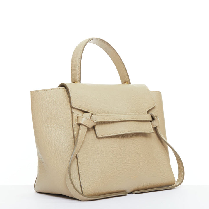 CELINE Mini Belt beige calfskin leather loop through crossbody handle bag