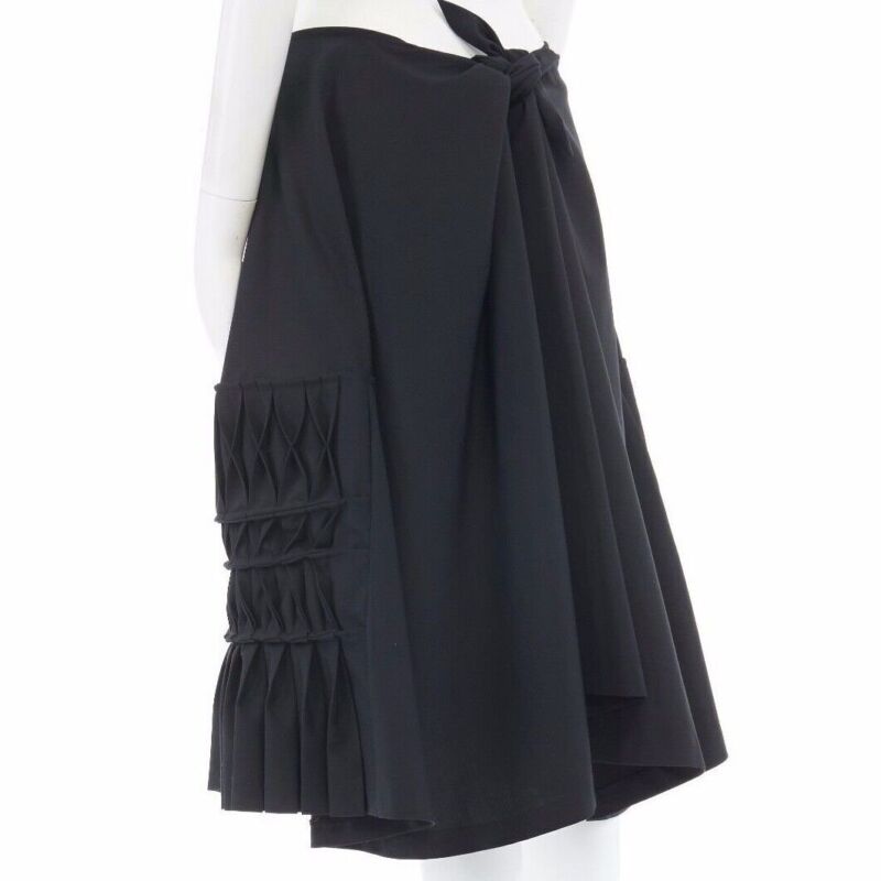 JUNYA WATANABE 1998 black wool blend origami pleated front wrap tie skirt M