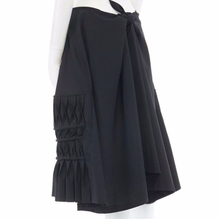 JUNYA WATANABE 1998 black wool blend origami pleated front wrap tie skirt M