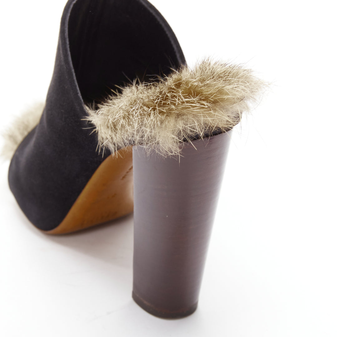 OLD CELINE Phoebe Philo 2010 Runway black suede fur mules EU36