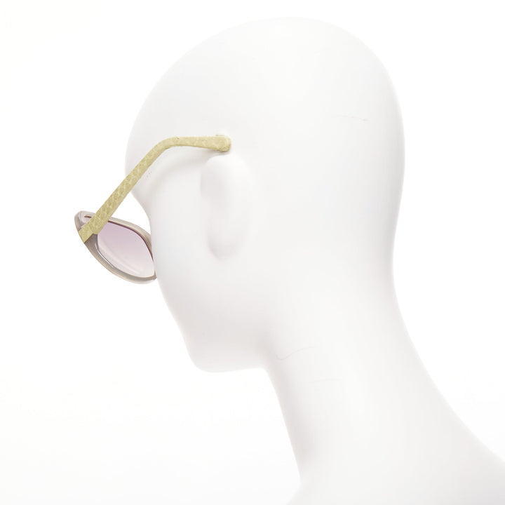 LINDA FARROW Luxe LFL1426 beige scaled leather arm grey square sunglasses