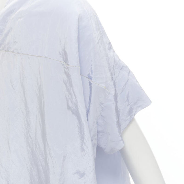 MARNI light blue yellow overstitching crinkled viscose round boxy dress IT38 XS