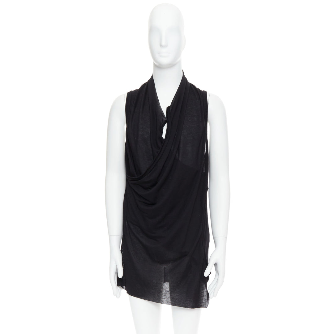 MA JULIUS 2014 black draped deep scoop neck layered tank top JP2 M