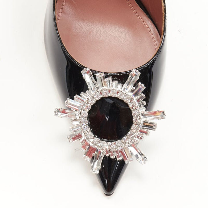 AMINA MUADDI Begum black patent crystal buckle point toe pump EU37