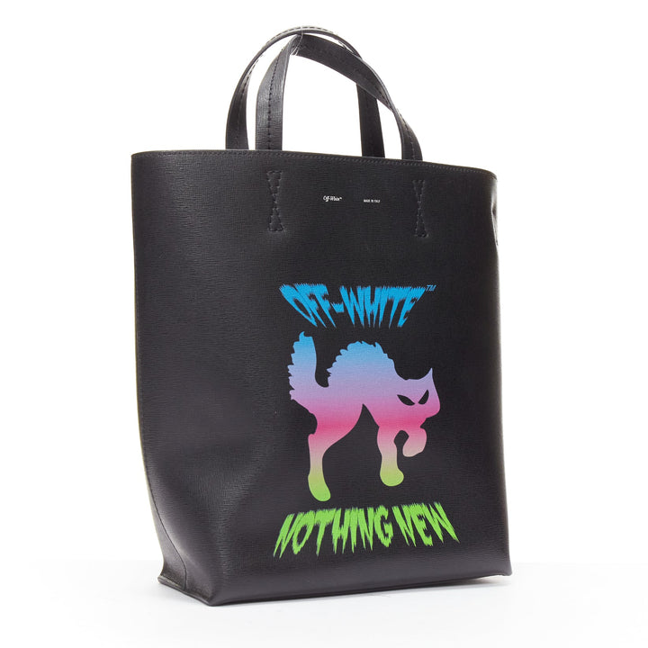 OFF WHITE Virgil Abloh Natural Habitat black leather neon cat crossbody tote bag