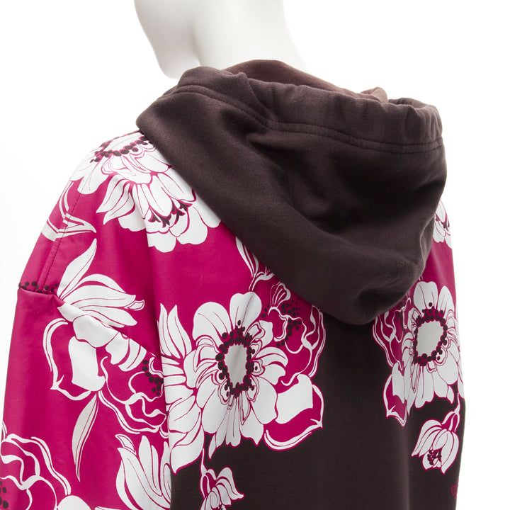 VALENTINO 2022 brown pink floral logo print cotton oversized hoodie S