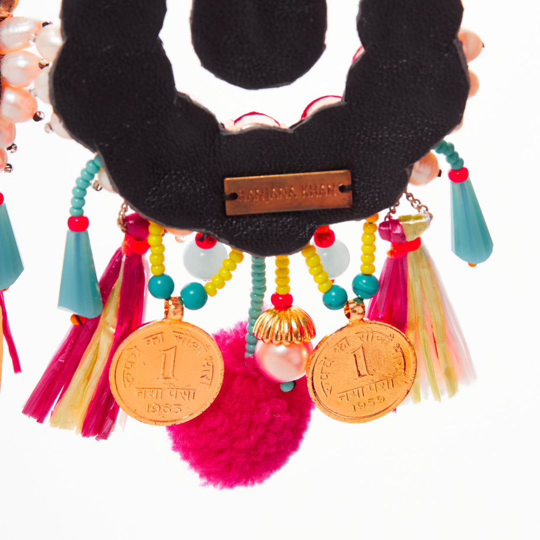 RANJANA KHAN neon orange crystal beads multi dangling clip on earrings