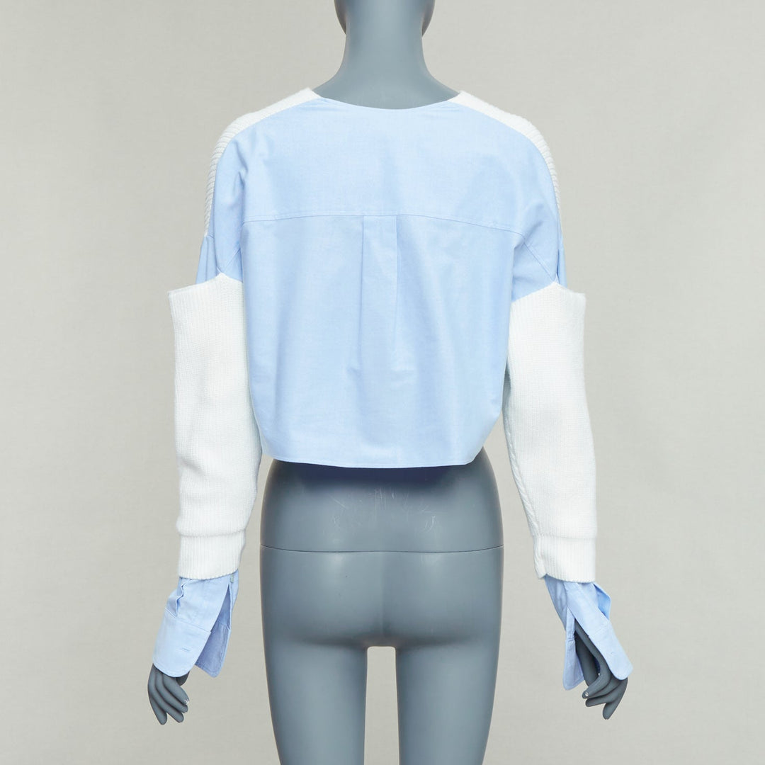 T ALEXANDER WANG cream blue cotton blend hybrid sweater shirt XS