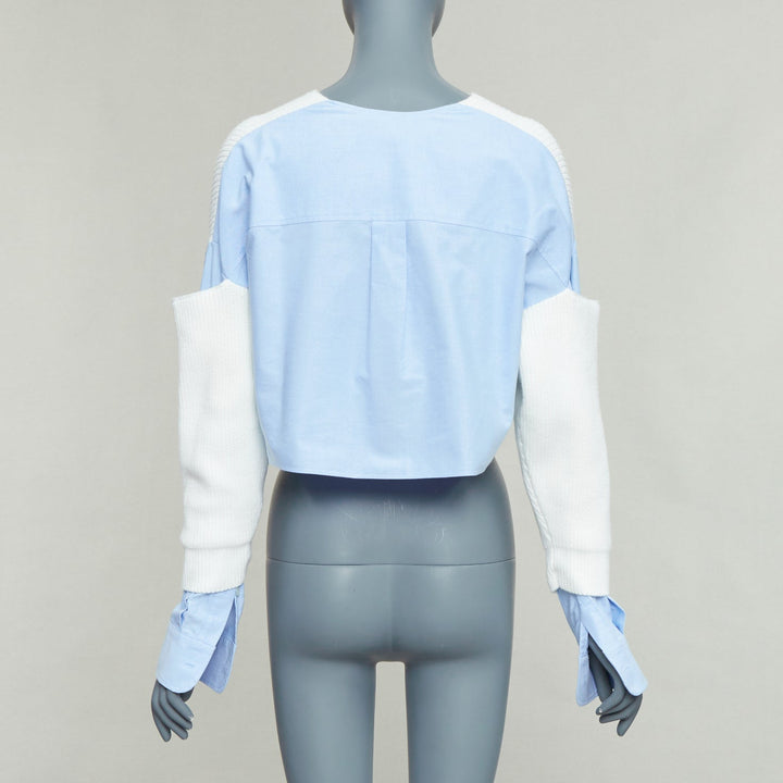 T ALEXANDER WANG cream blue cotton blend hybrid sweater shirt XS