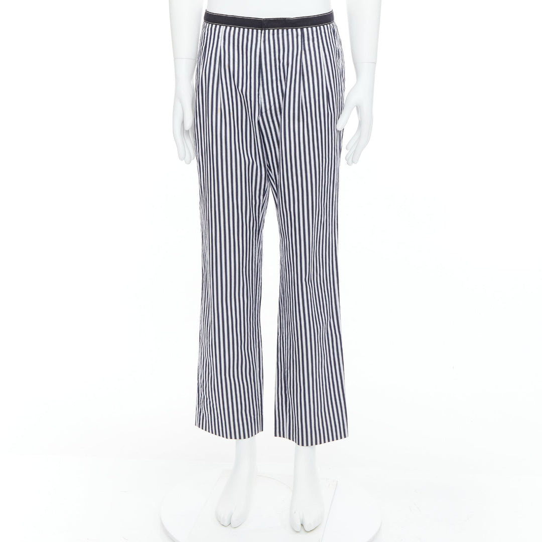DRIES VAN NOTEN black white cotton striped black trim wide pants IT48 M