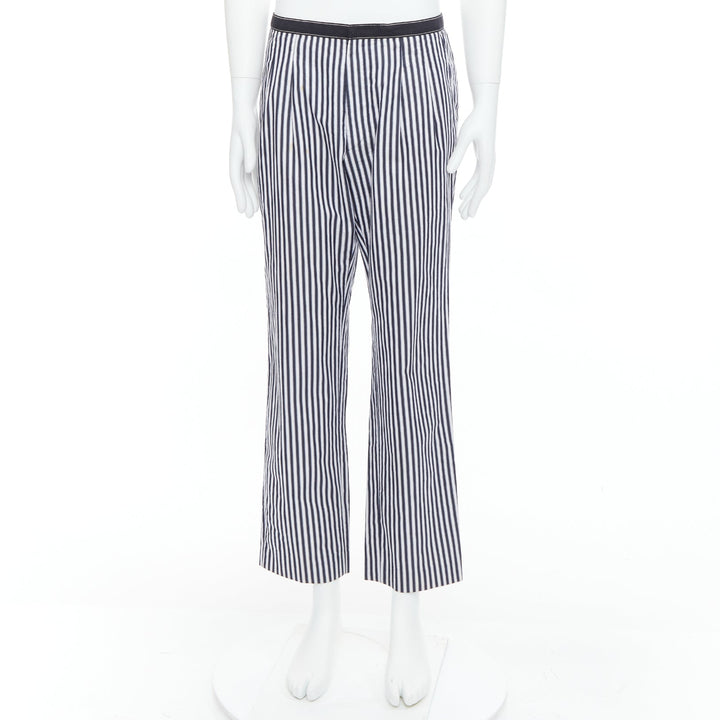 DRIES VAN NOTEN black white cotton striped black trim wide pants IT48 M