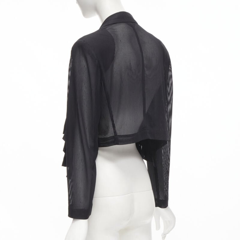 Runway COMME DES GARCONS 80's black striped sheer ruffle cropped blazer jacket S