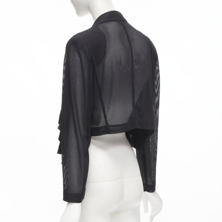Runway COMME DES GARCONS 80's black striped sheer ruffle cropped blazer jacket S