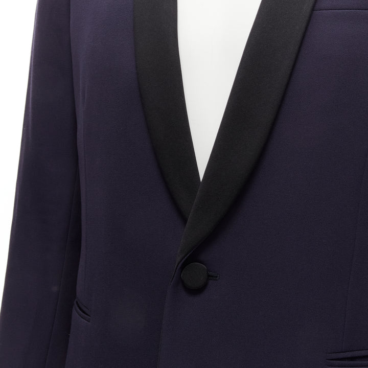 SAINT LAURENT virgin wool navy classic satin shawl collar tux blazer suit EU50 L