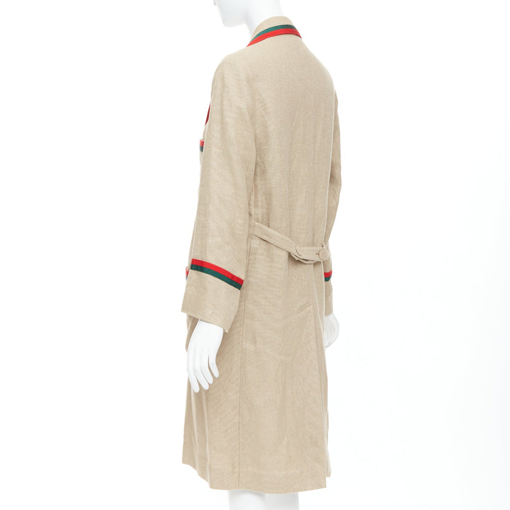 GUCCI Garden Alessandro Michele beige green red web trim long coat