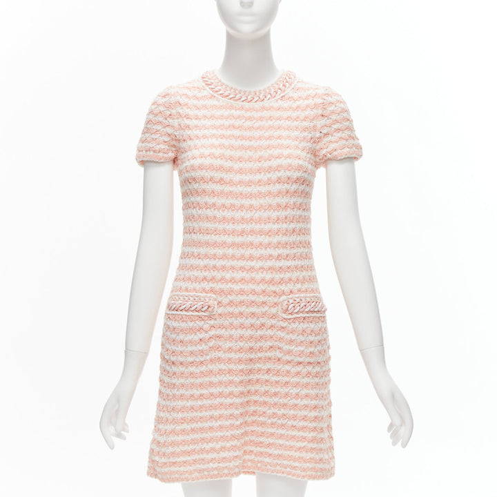 CHANEL Karl Lagerfeld 18P pink boucle plastic resin chain trim dress FR38 M