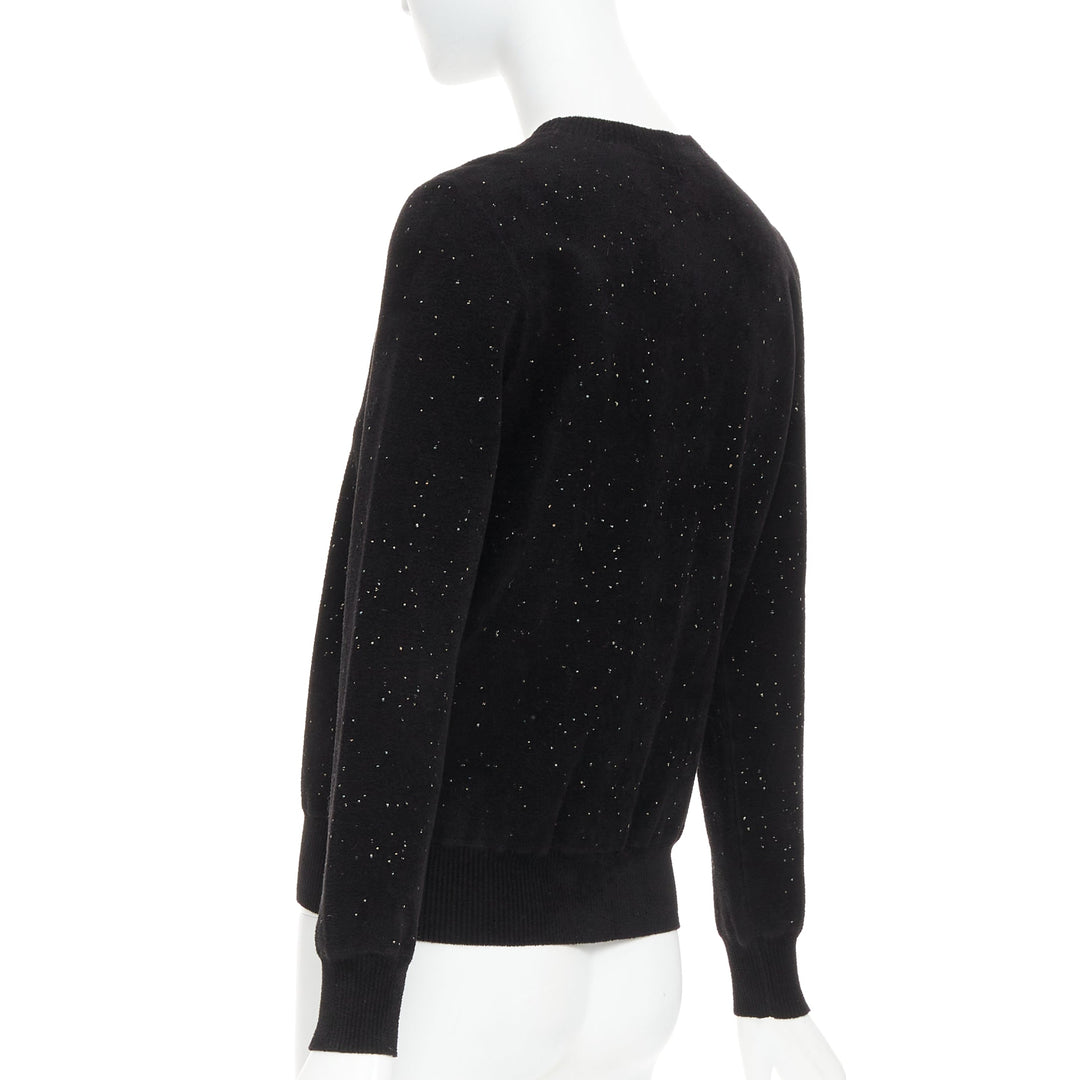 CHANEL black cupro blend CC starburst logo lurex long sleeve sweater FR36 S